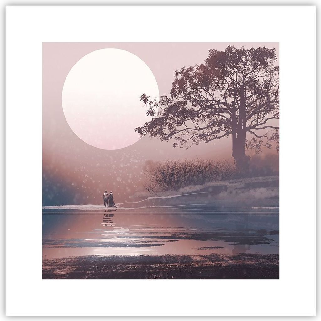 Poster - Poster ohne Rahmen - Mond Paar Baum - 30x30 cm - Wand Bild - Wanddeko - Wandbilder - Kunstposter - Wandposter - Bilder - Kunstdruck - Wand...