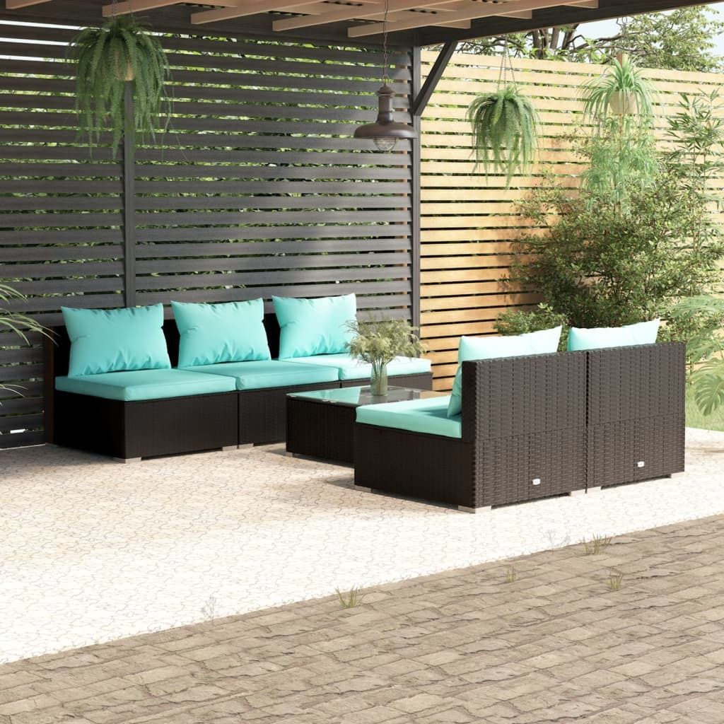 "2024"Modernen 6-tlg. Garten-Lounge-Set mit Kissen Poly Rattan Schwarz Design Klassische Gartenset Sitzgruppe 3308226