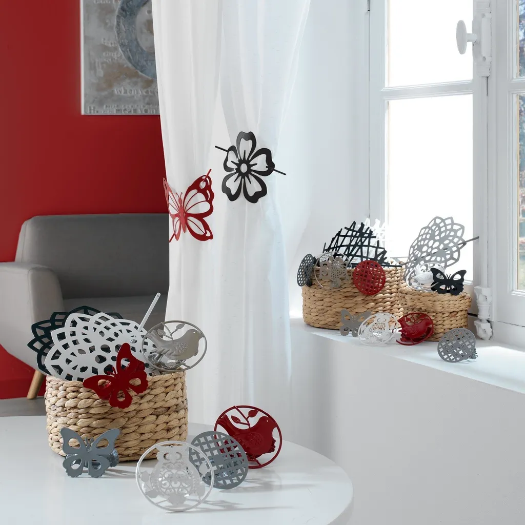 Clip rideau fleur noire satinée, accessoire déco avec pince robuste