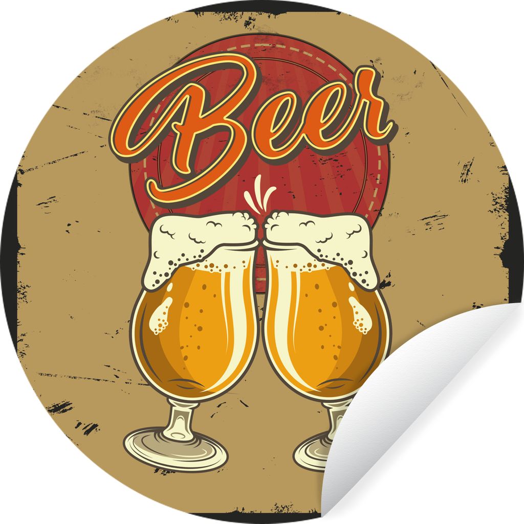 MuchoWow Runde Wandtattoo - Wandsticker Tapete Aufkleber Mannshöhle - Bier - Glas - Retro Ø 50 cm Selbstklebend und Repositionierbar - Wandaufk...