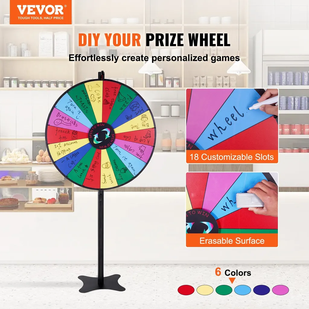 Roue de la fortune effaçable 91 cm avec 18 segments et pied robuste - 2