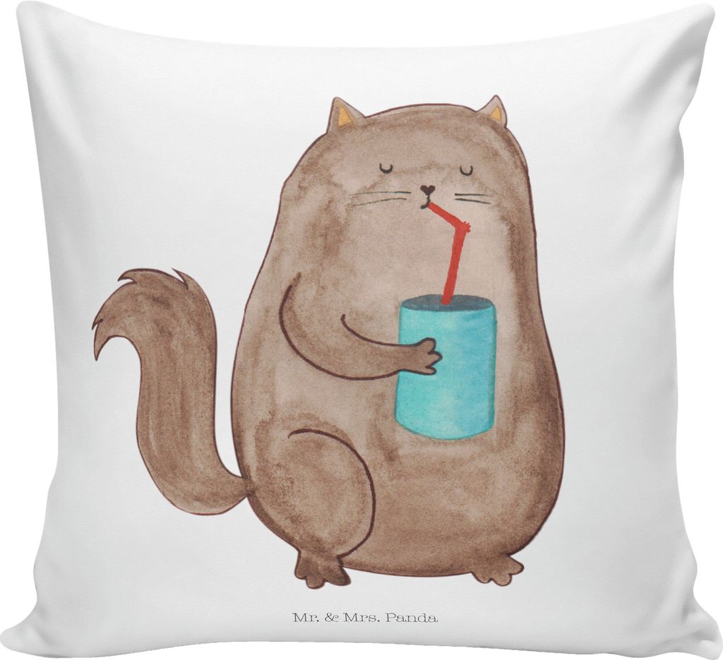 Mr. & Mrs. Panda Kuschelkissen Katze Dose - Weiß - Geschenk, Katzen, 40x40, Zierkissen, Kissen, für sofa, Cats, Miau, trinken, Couchkissen, Haust...