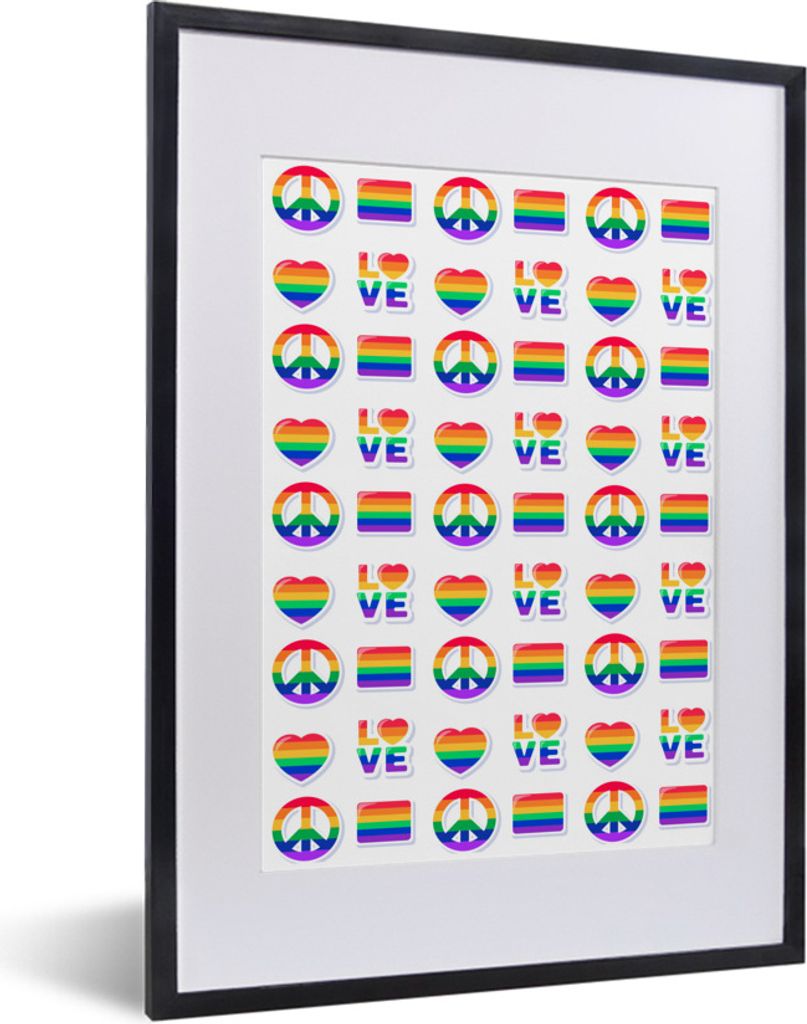 MuchoWow Gerahmtes Poster Liebe - Regenbogen - Muster 30x40 cm - Poster mit Schwarzem Bilderrahmen Wandposter Rahmen Foto Bilder - Wandposter Sch...