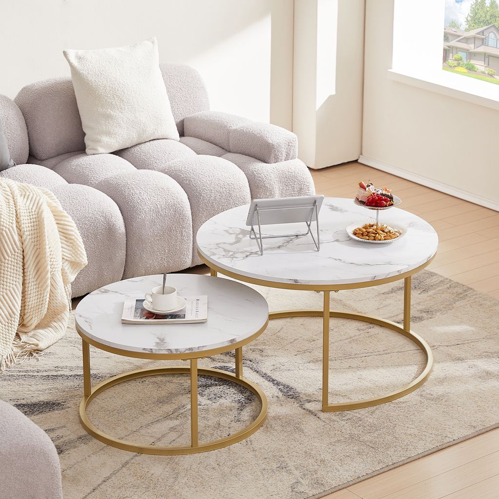H.J WeDoo Couchtisch 2er Set mit Metallgestell Rund Produktbild 2