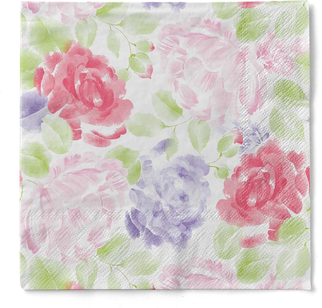 Tissue Serviette Valerie, 40 x 40 cm, 3-lagig, 100 Stück - Mank - Floral Pfingstblumen