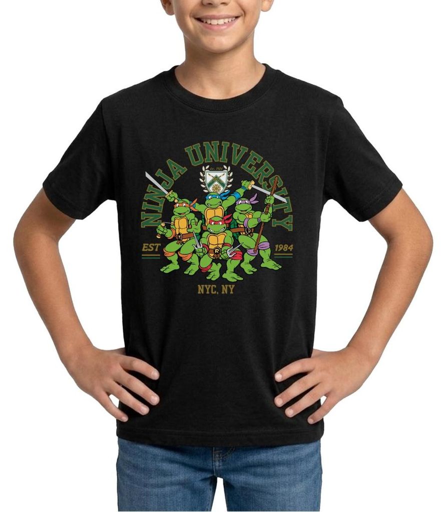 Spreadshirt Teenage Mutant Ninja Turtles Ninja University Teenager T-Shirt, 152/164 (12-14 Jahre), Schwarz