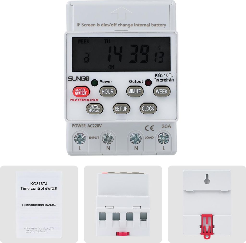 Digitale Programmierbare Zeitschaltuhr mit 16 Ein-/Aus-Gruppen, LCD-Display, Flammhemmendem Gehäuse und hoher Präzision für AC 220V, 30A