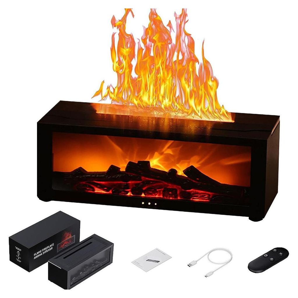 3D Flammen Aroma Diffuser, Ultraschall Luftbefeuchter mit 7 Lichtmodi, 280ml, Aromatherapie, Stimmungsbeleuchtung, Nachtlicht, Fernbedienung