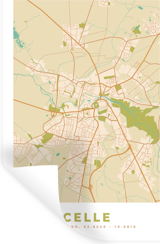 MuchoWow Wandtattoo Wandsticker Wandaufkleber Celle - Karte - Vintage - Stadtplan 60x90 cm Selbstklebend und Repositionierbar - Sticker - Dekorfolie