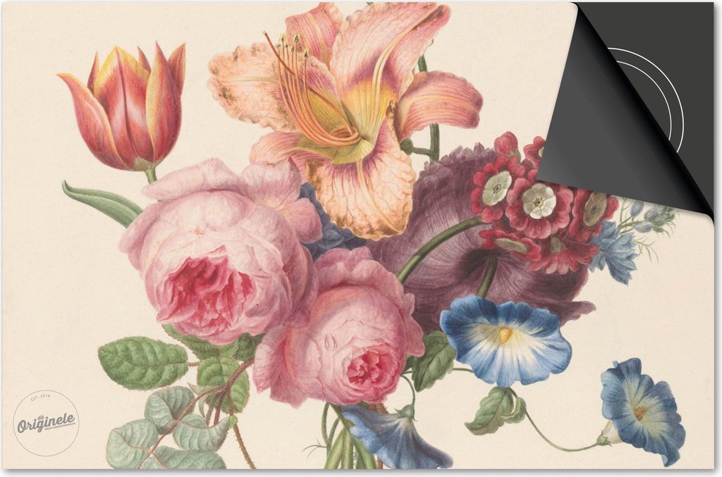 Induktionsschutz 77x51 - abdeckplatte Induktion matt- Dietrix Kochfeldschutz- Exklusive - Blumen und Pflanzen - Vintage Blumenstrauß auf LeichtGelb