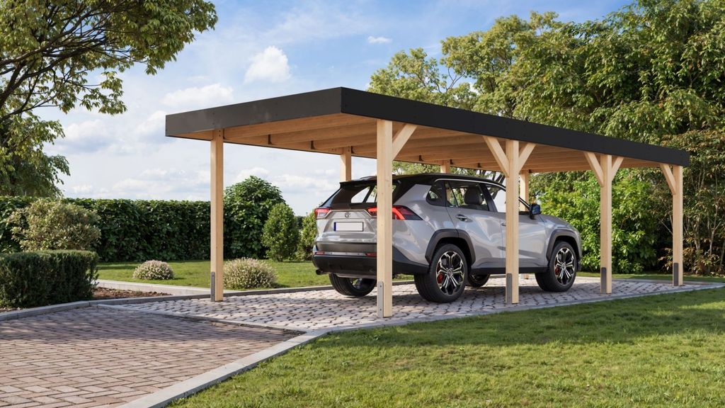 Einzelcarport Leimholz 2 Holz Überdachung Unterstand kesseldruckimprägniert 312,5x724x246,5 cm