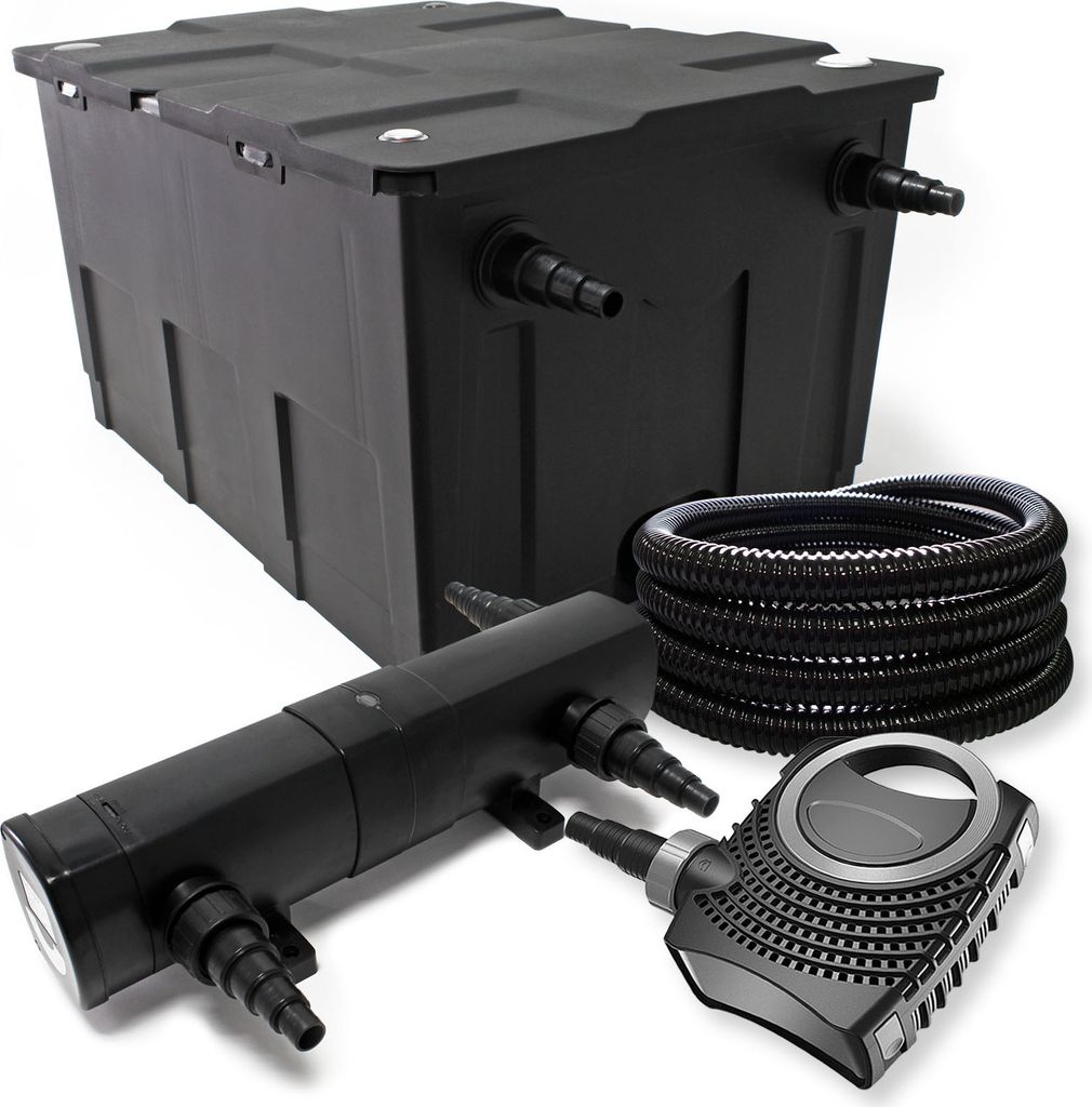 Wiltec Komplettset: CBF-550 Teichfilter bis 60000 L Teichfilteranlage als Durchlauffilter, NEO10000 SuperECO Teichpumpe 10000l/h 80W, CUV-224 Teich...