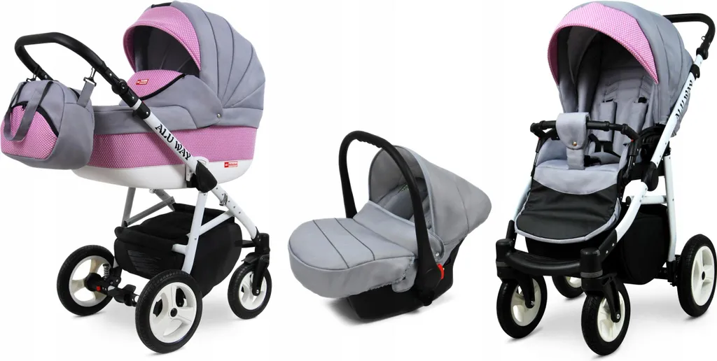 Poussette Trio Alu Way Légère et Robuste Design Cat - Set Complet Rose