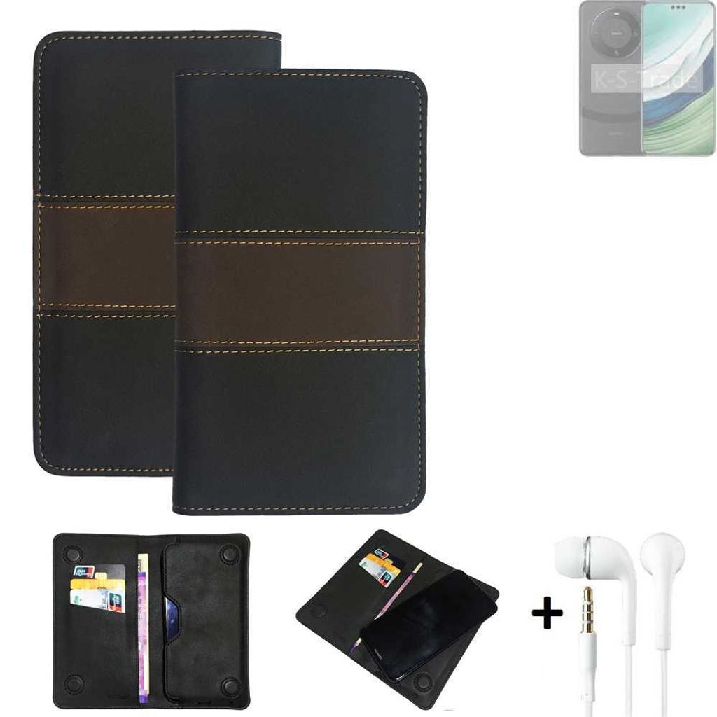 K-S-Trade Handyhülle + Kopfhörer kompatibel mit Huawei Mate 60 Pro Schutzhülle Walletcase Bookstyle Tasche Schutz Case Hülle Wallet Cover