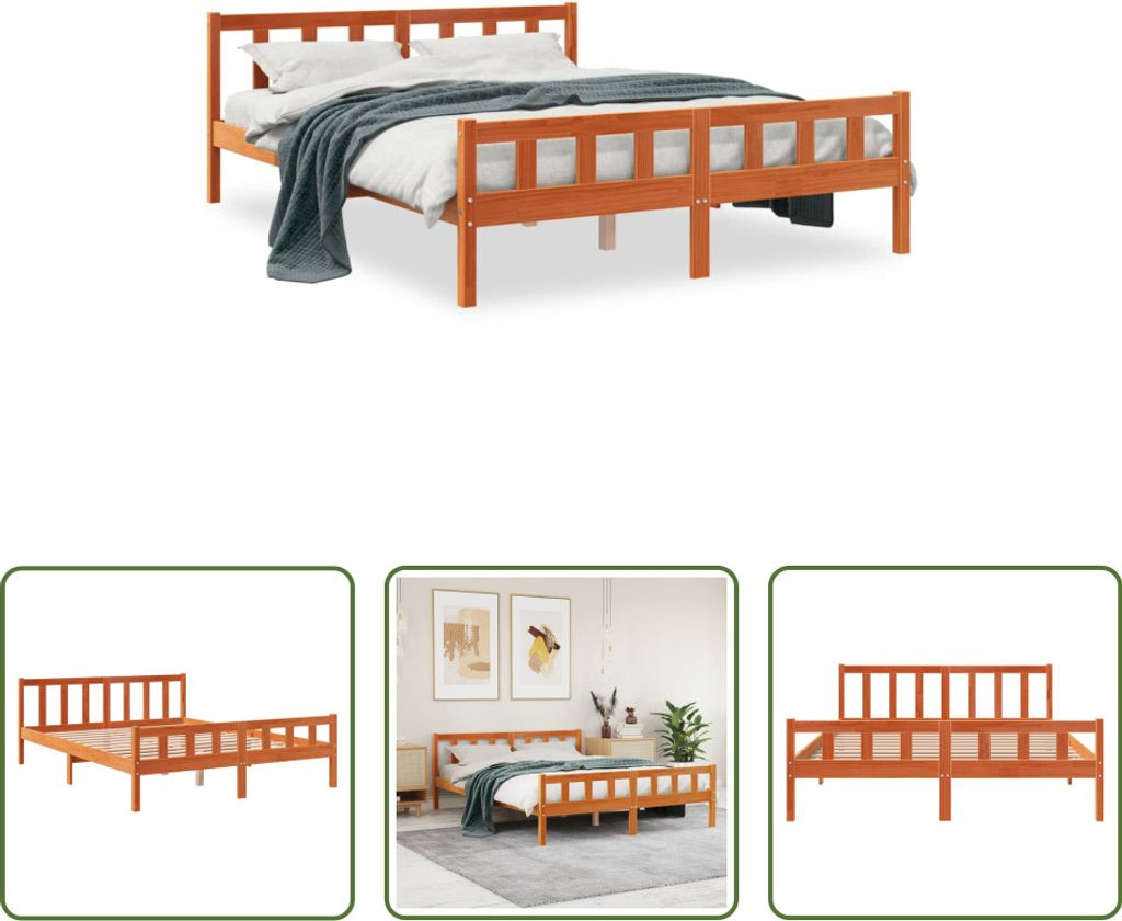The Living Store Massivholzbett ohne Matratze Wachsbraun 150x200 cm Kiefernholz