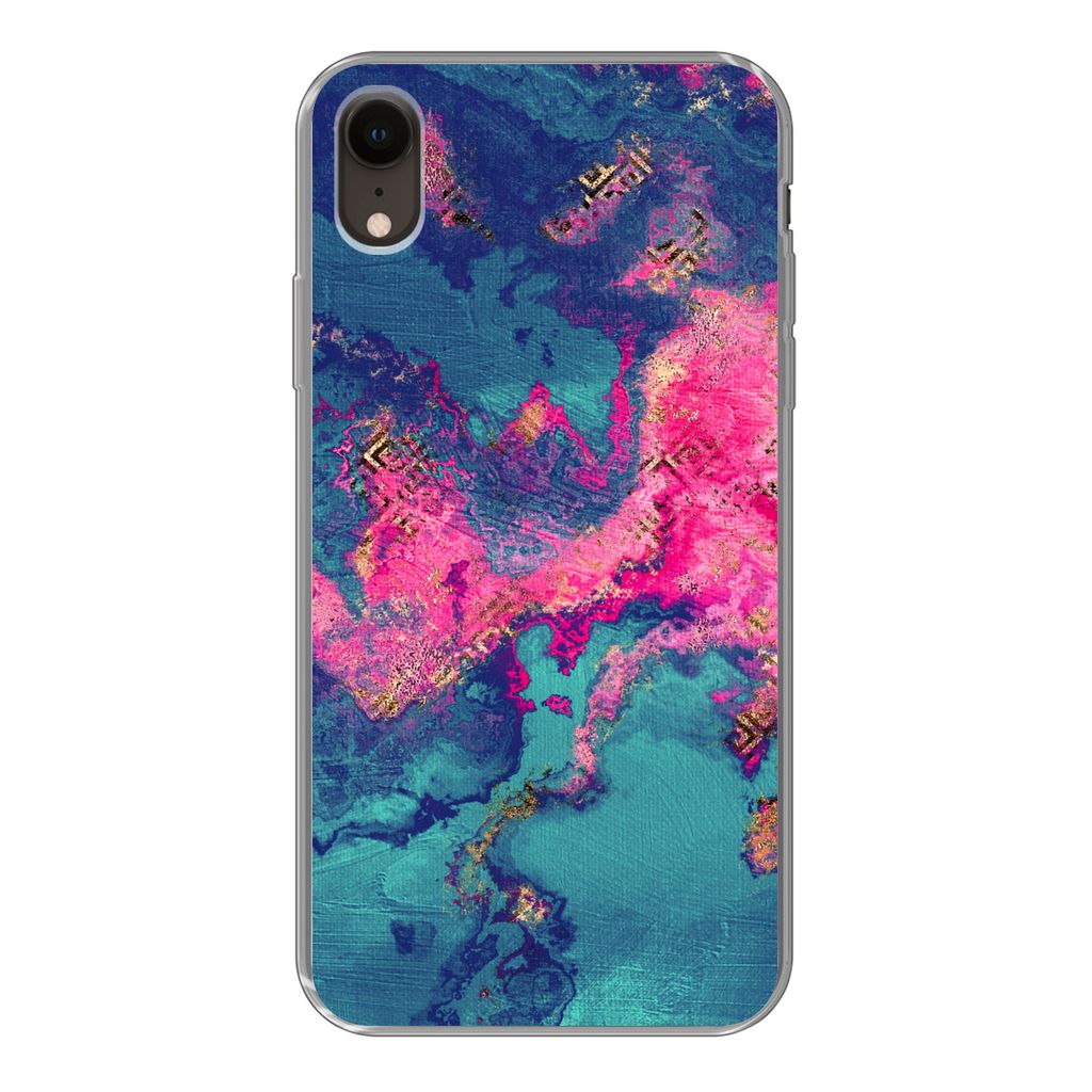 MuchoWow Handyhülle Schutzhülle Hülle für iPhone XR Marmor - Farbe - Rosa - Blau Silikon Softcase Handy Hülle - Schutzdeckel