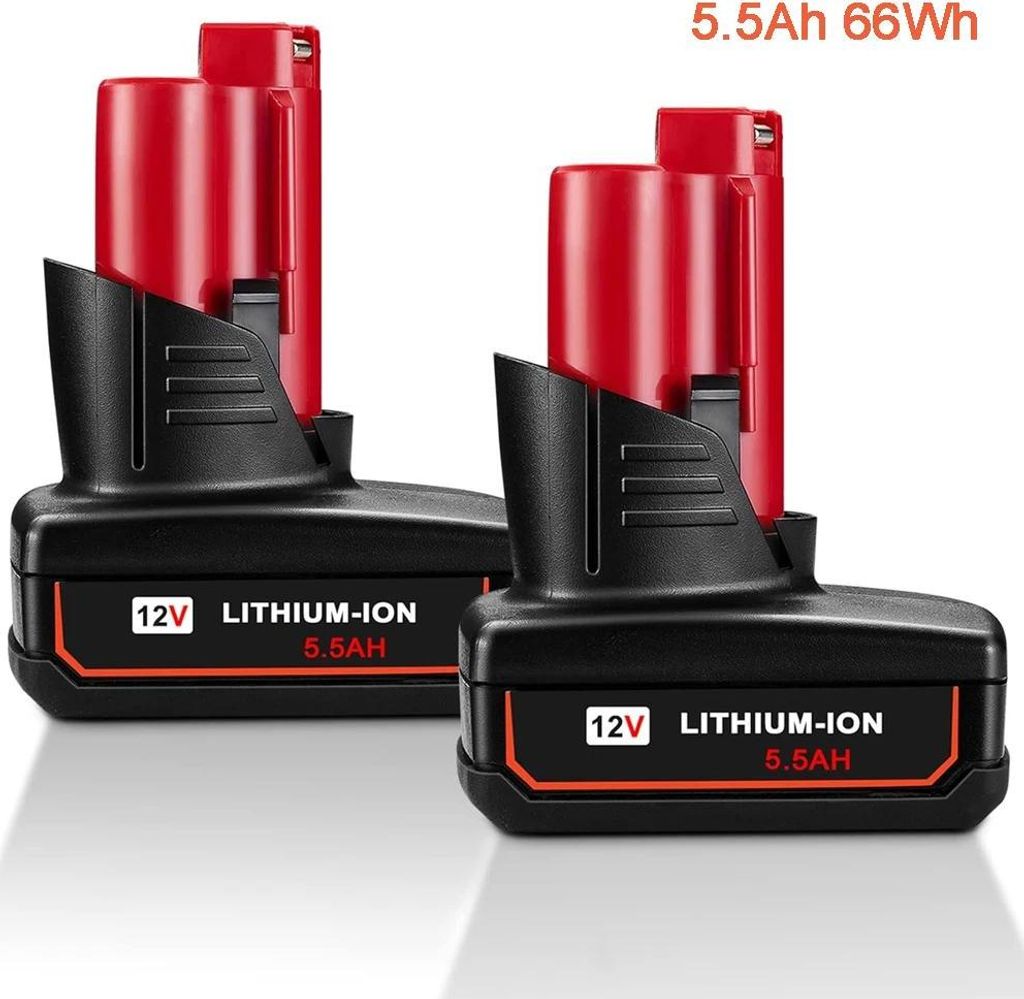 12V Li-Ion Akku 2er-Pack - Ersatzakku für Elektrowerkzeuge - 5,5Ah - Kompatibel mit 48-11-2402/2412/2440, C12 B/BX - Grau