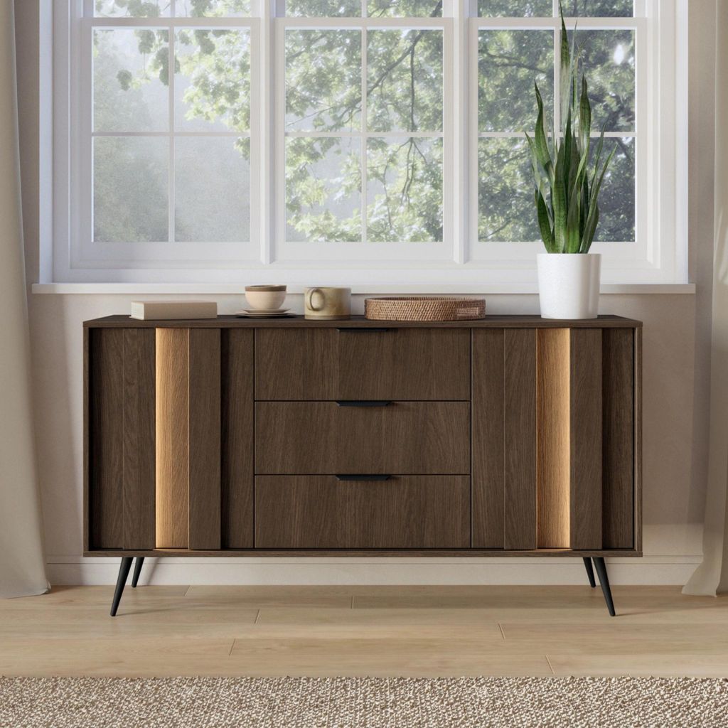 Sideboard Kommode LUPO 153 cm Eiche Dunin 3 Schubladen 2 Produktbild 