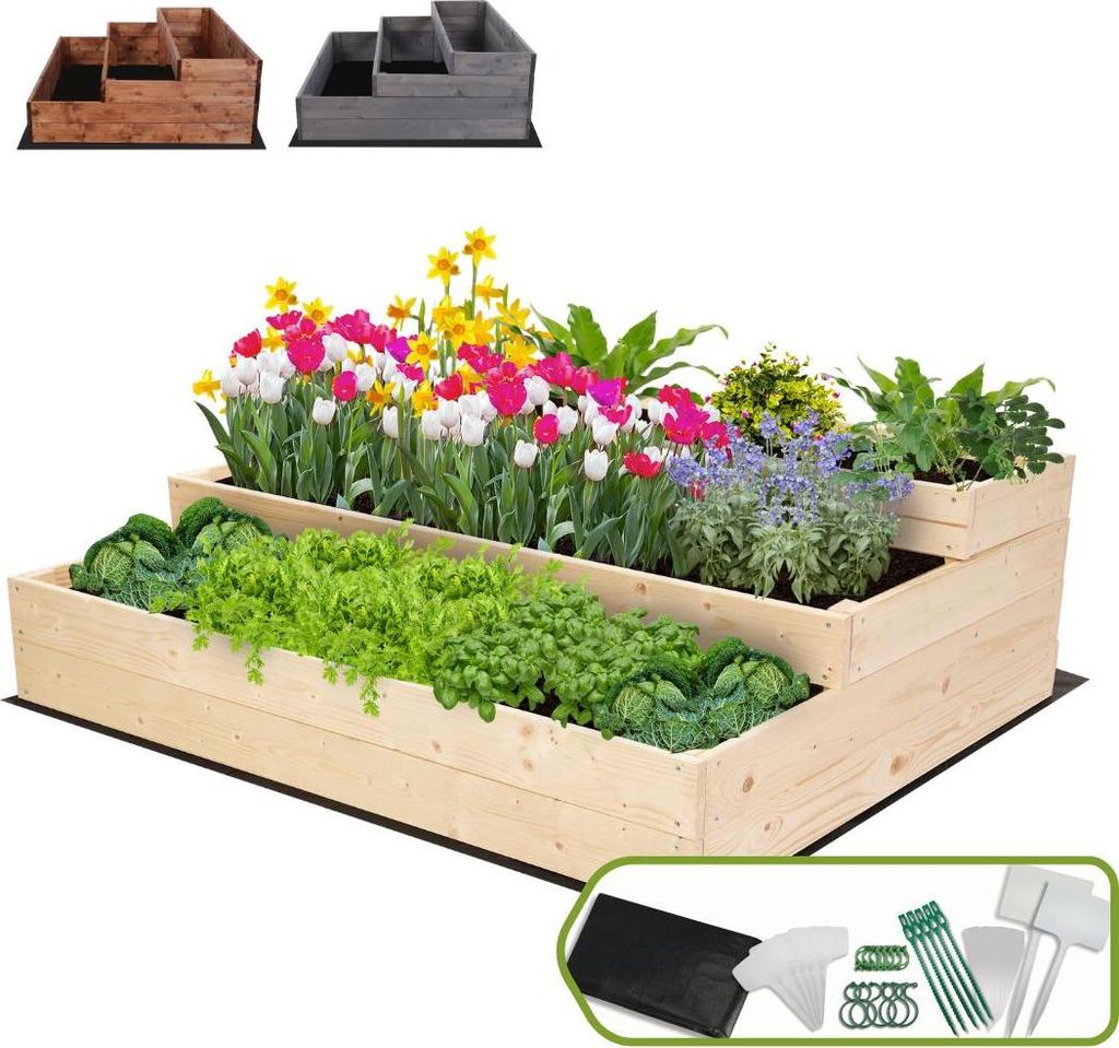 MODO24 Hochbeet Holz, Pflanzkasten, Massivholz, Kiefer, Kräuterbeet, Blumenkasten, Garten, Terrasse, 36x117x93 cm, Natur imprägniert, ZP07