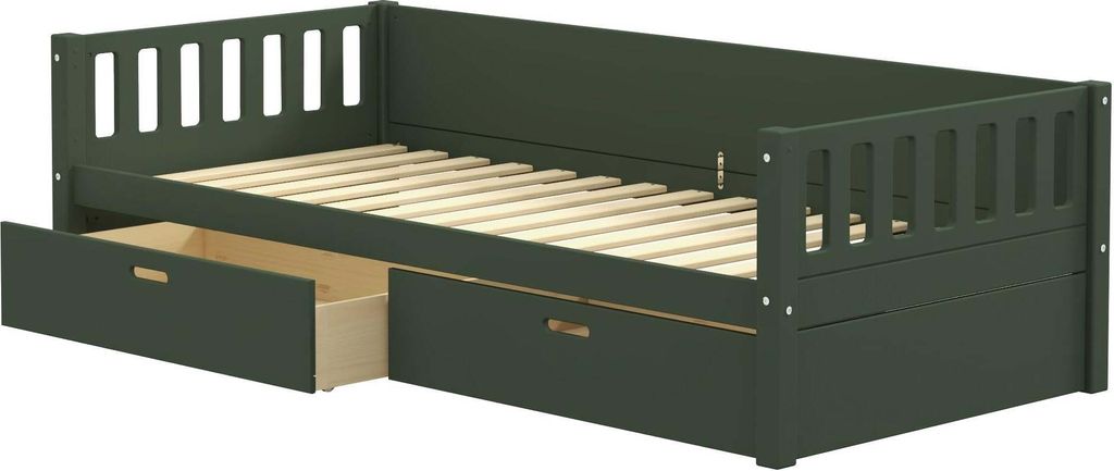 FURNLUX Kinder Einzelbett Viggo Grün 90x200cm / Hauptfarbe: Grün / Abmessungen: 98 x 61 x 208 cm