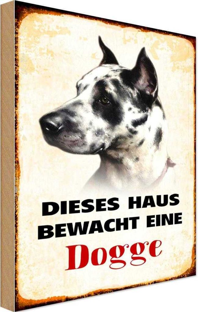 vianmo Holzschild 18x12 cm Hund dieses Haus bewacht eine Dogge Tier Haustier