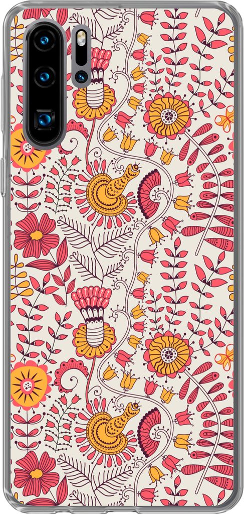MuchoWow Handyhülle Schutzhülle Hülle für Telefoonhoesje Huawei P30 Pro Blumen - Design - Rosa - Orange Silikon Softcase Handy Hülle - Schut...