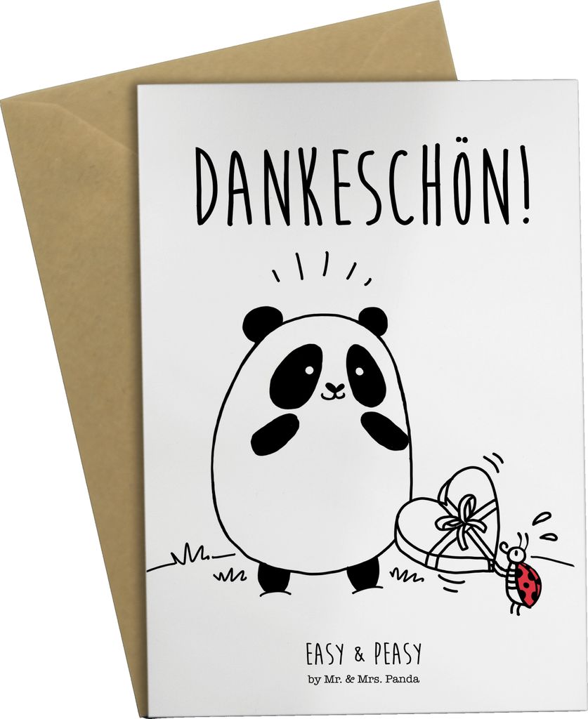 Mr. & Mrs. Panda Grußkarte Panda Dankeschön - Weiß - Geschenk, osterkarte, osterkarten, weihnachtskarten, einladungskarten, hochzeitskarten