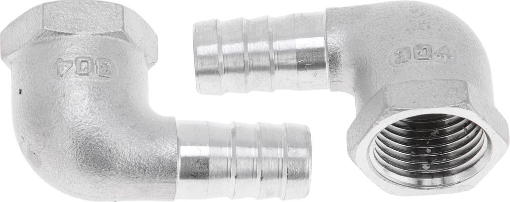 304 Edelstahl Schlauchstutzen 35/64" OD 1/2" BSPT 90 Grad Winkelverbinder für Luft Wasser Öl Gas Kraftstoff 2 Stück Silberton