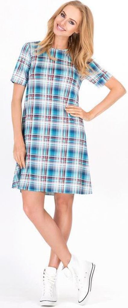 Mini-Kleid Sommer Tunika Kariert A-Form; 4 / Türkis S/36