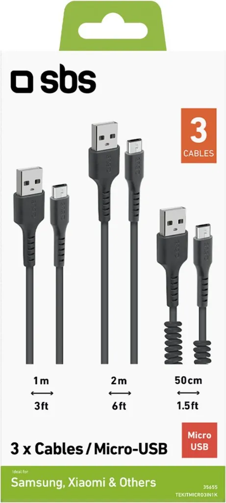 Câble Micro-USB de chargement et synchronisation SBS - Kit data 1 mètre - 2