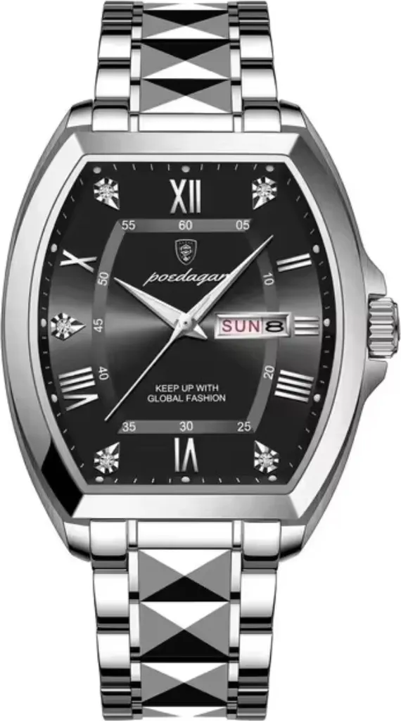 Montre POEDAGAR Top KP35008 - Élégante en Argent et Noir pour Homme