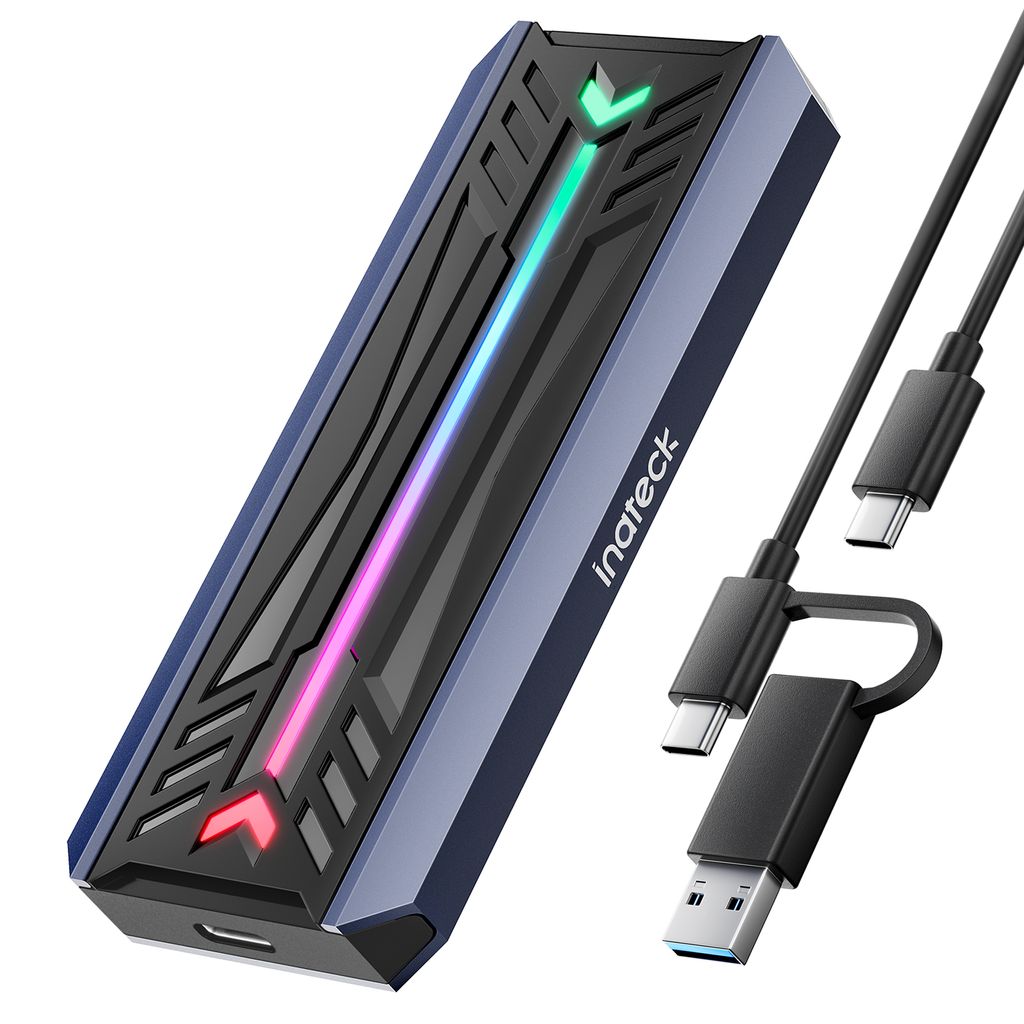 Inateck RGB M.2 NVMe SATA SSD Gehäuse 10 Gbps, USB 3.2 Gen 2 Gehäuse unterstützt UASP Trim für NVME/SATA SSDs 2230/2242/2260/2280(M Key)