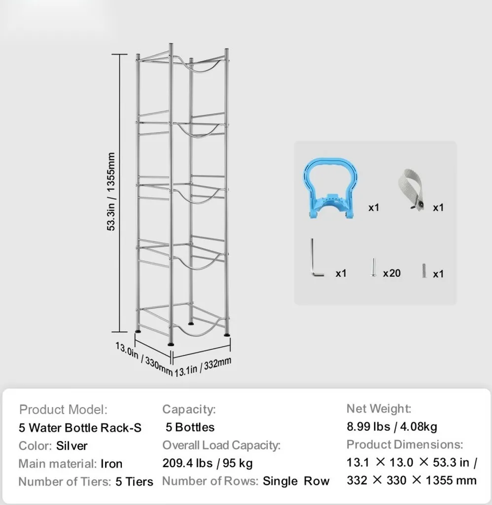 Rangement pichets d'eau pour cuisine et entrepôt - Support 5 bouteilles