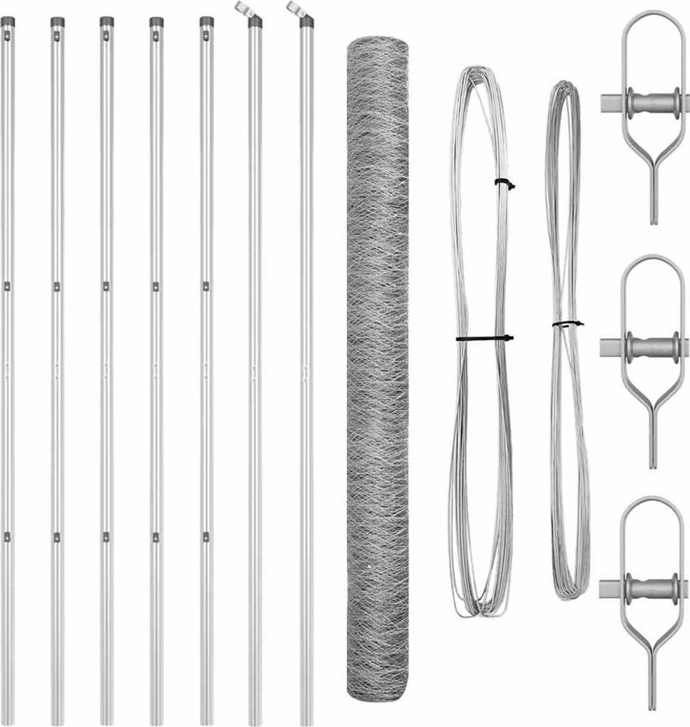 vidaXL Zaunpfosten Silber 10 x 1,5 m (50 mm Maschenweite) Stahl