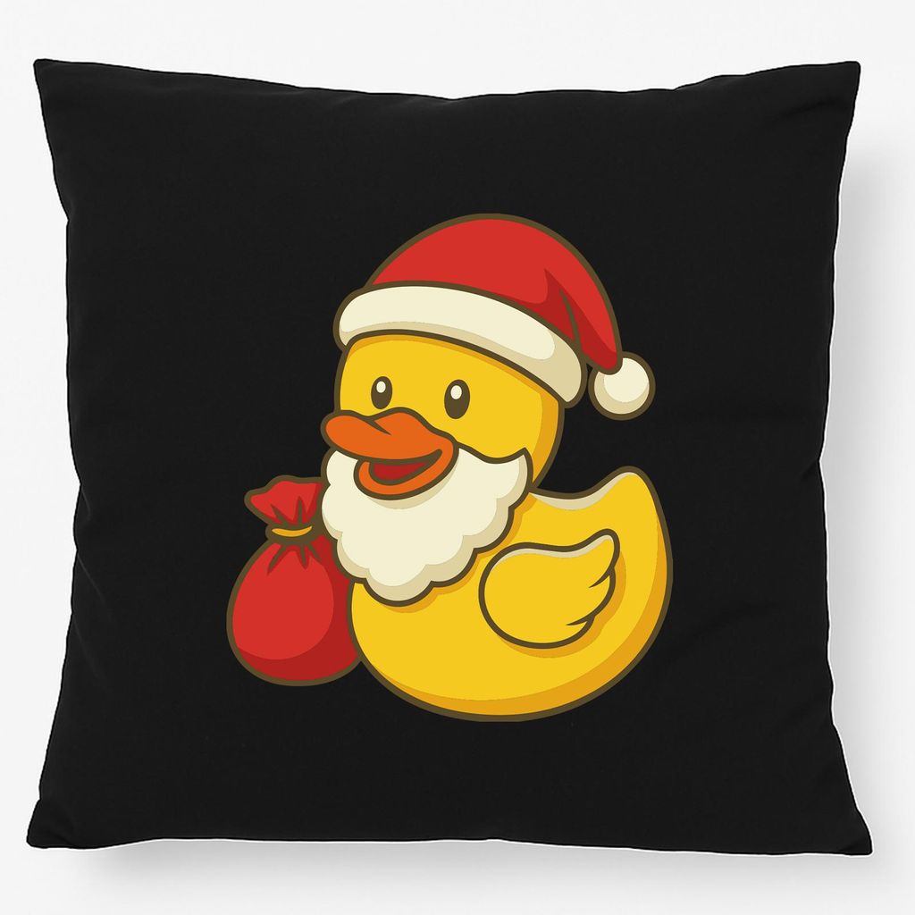 Huuraa Kissen Quietscheente Weihnachtsmann Comic Gummiente 40x40cm mit Füllung Black Baumwolle Dekokissen Geschenkidee