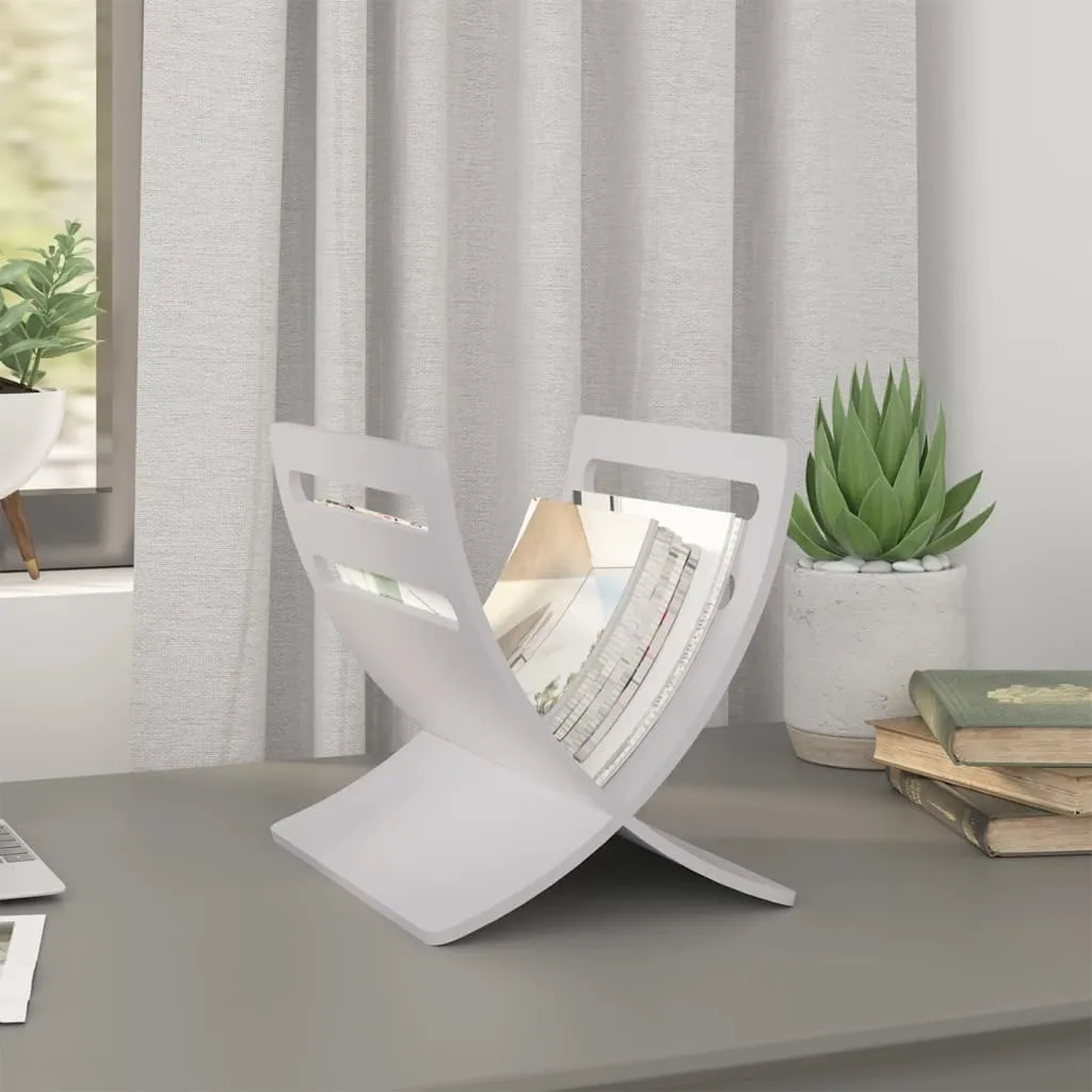 Porte-revues scandinave blanc en bois sur pied - Meuble de Rangement