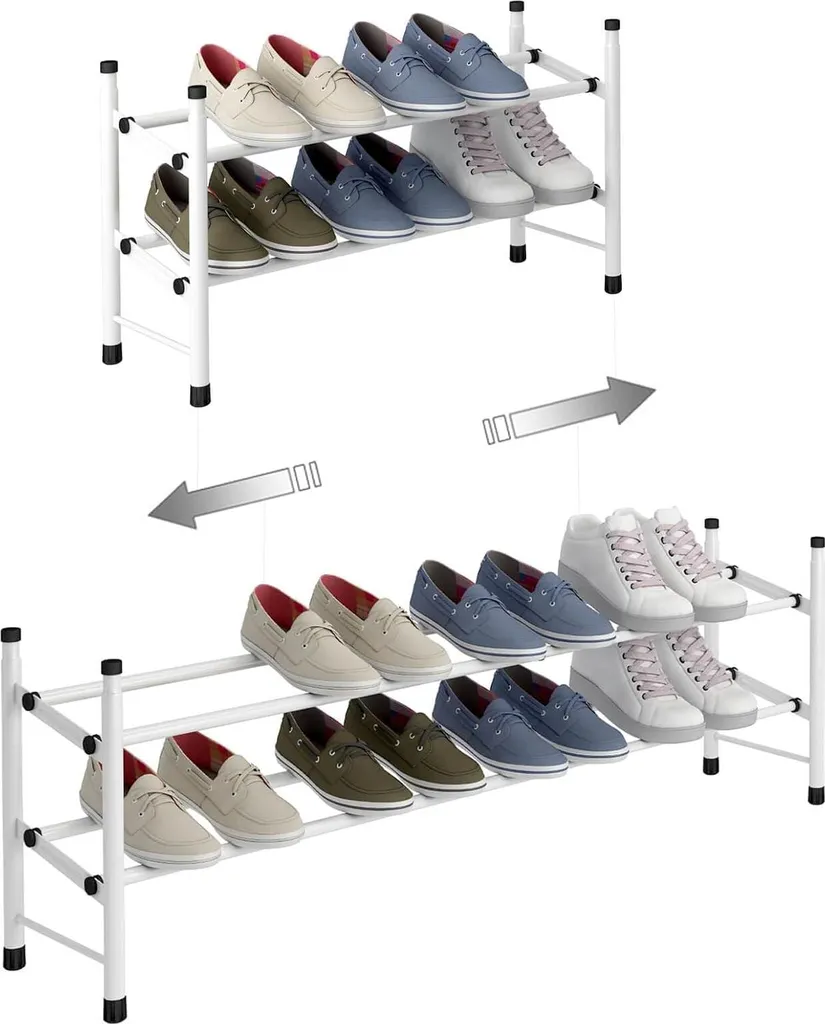 Étagère à chaussures extensible 62-114cm pour 12 paires, blanc métal