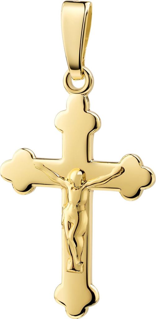 Kleiner Gold Kreuzanhänger 585 / 14K Kruzifix Echtgold Anhänger