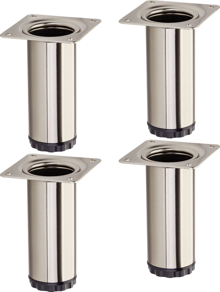 4 Stück Möbelfüße BRAVO Höhe 100 mm (+ 10 mm) Ø 40 mm Edelstahloptik höhenverstellbare Schrankfüße aus Stahl belastbar bis 50 kg pro Stüt...