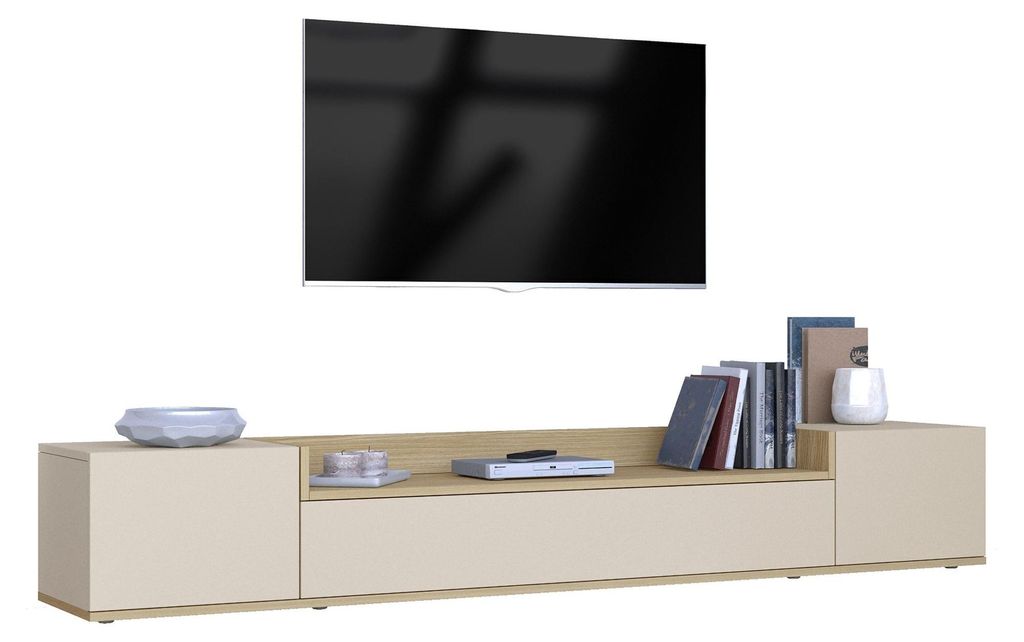 Oxanna - TV-Möbel, 200x35x30h cm Weiß Cashmere, 3 Regale Italy