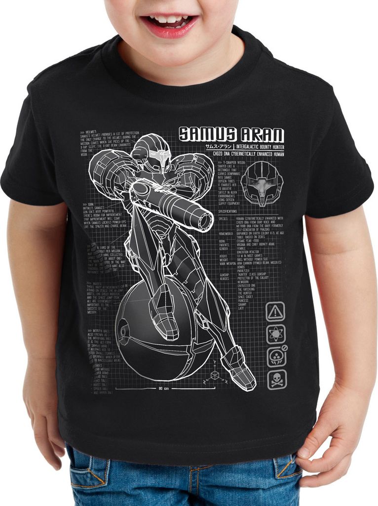 A.N.T. Samus Blaupause Kinder T-Shirt nerd gamer snes switch