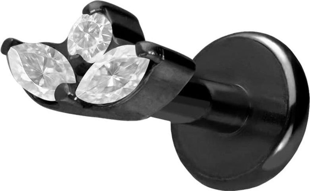 Ohrpiercing, Nasenpiercing Titan Labret mit Push Fit LOTUSBLÜTE Schwarz Stablänge: 5mm | Stabstärke: 1,2mm