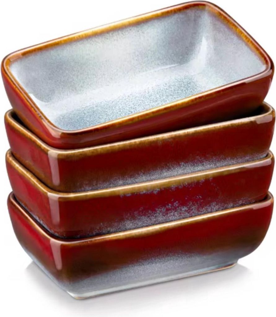 Nobilia Rechthoekige Schalen – 4-teilig – 4,5 inch – Rot – Tafelservices – Essteller – Tiefe Teller – Frühstücksteller – Servies ...