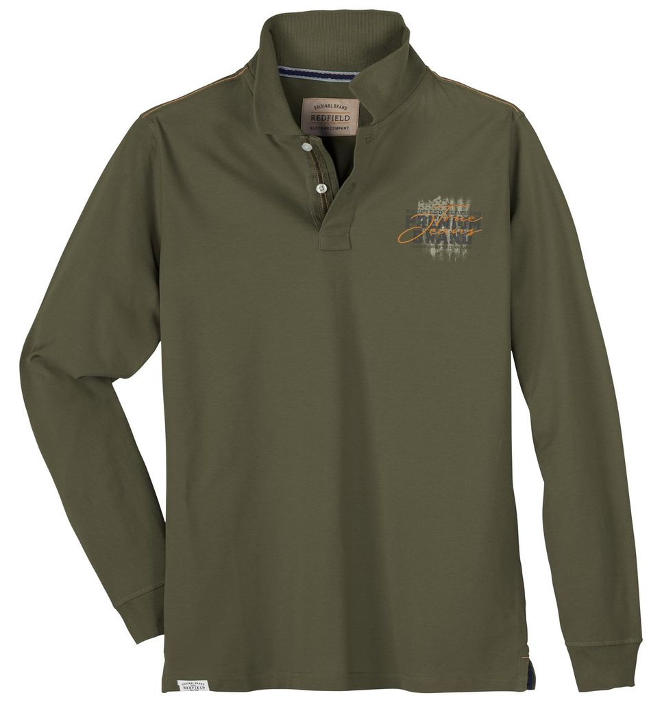 Redfield Übergrößen Brustprint Langarm-Poloshirt khaki