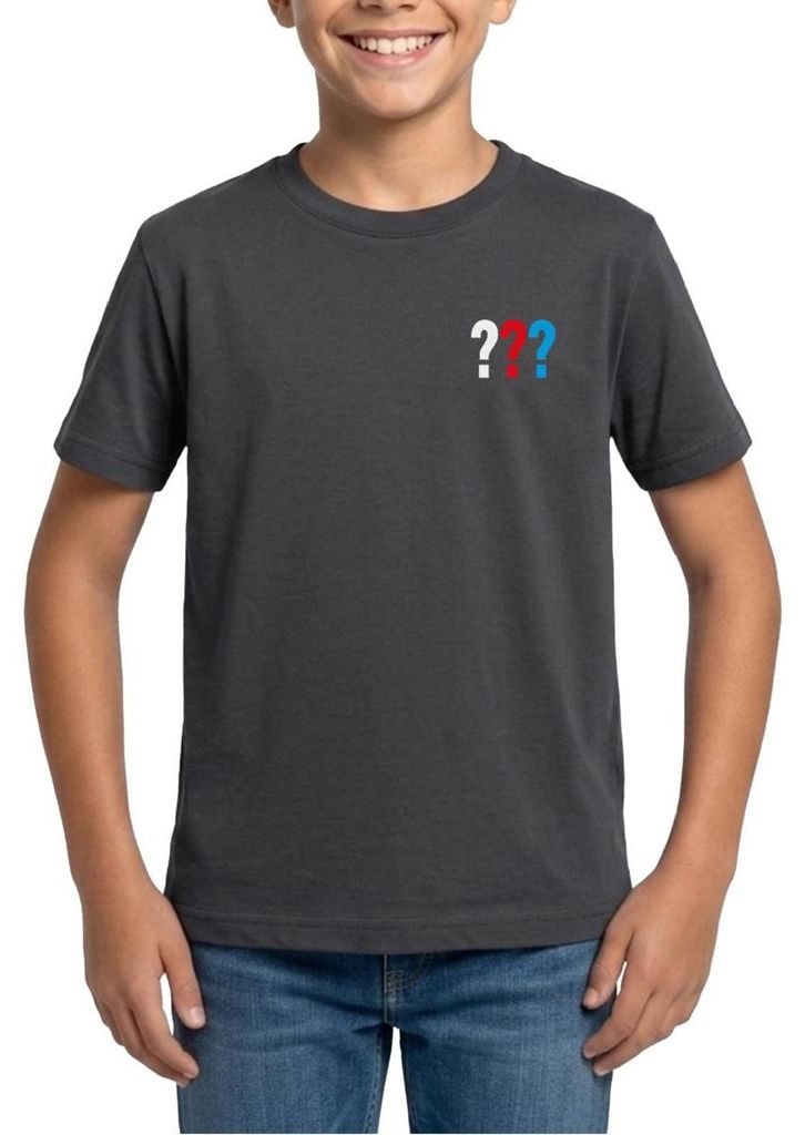 Spreadshirt Die Drei Fragezeichen Kleines Logo Teenager T-Shirt, 152/164 (12-14 Jahre), Dunkelgrau