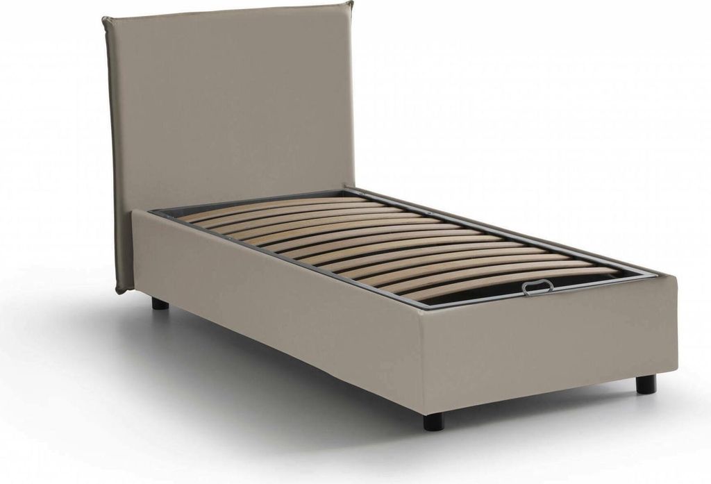 Einzelbett Danton, Containerbett mit Kunstlederbezug, 100% Italy, Frontöffnung, passend für Matratze Cm 80x190, Turteltaube