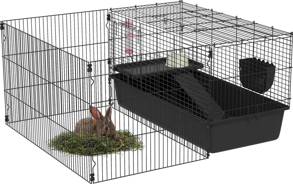 Kleintierkäfig abnehmbaren Gehege Laufgitter Stall inkl Zubehör Schwarz Schwarz