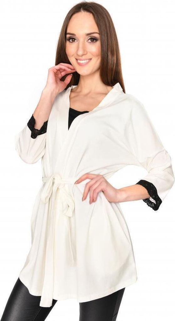 Damen Cardigan Jacke 3/4 Arm Tüll; Ecru 2XL/3XL