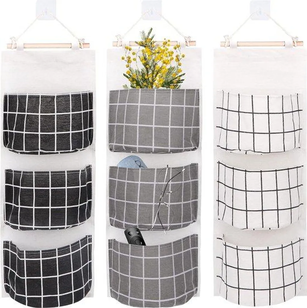 Organiseur 3 compartiments mural pliable en tissu pour linge de maison