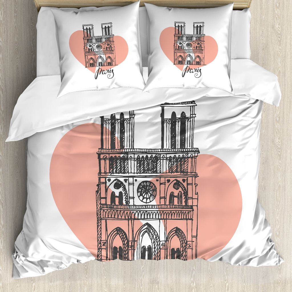 ABAKUHAUS Notre Dame de Paris Bettbezug Set für Einzelbetten, Gebrochenes Herz, Milbensicher Allergiker geeignet mit Kissenbezug, 155 cm x 220 cm ...